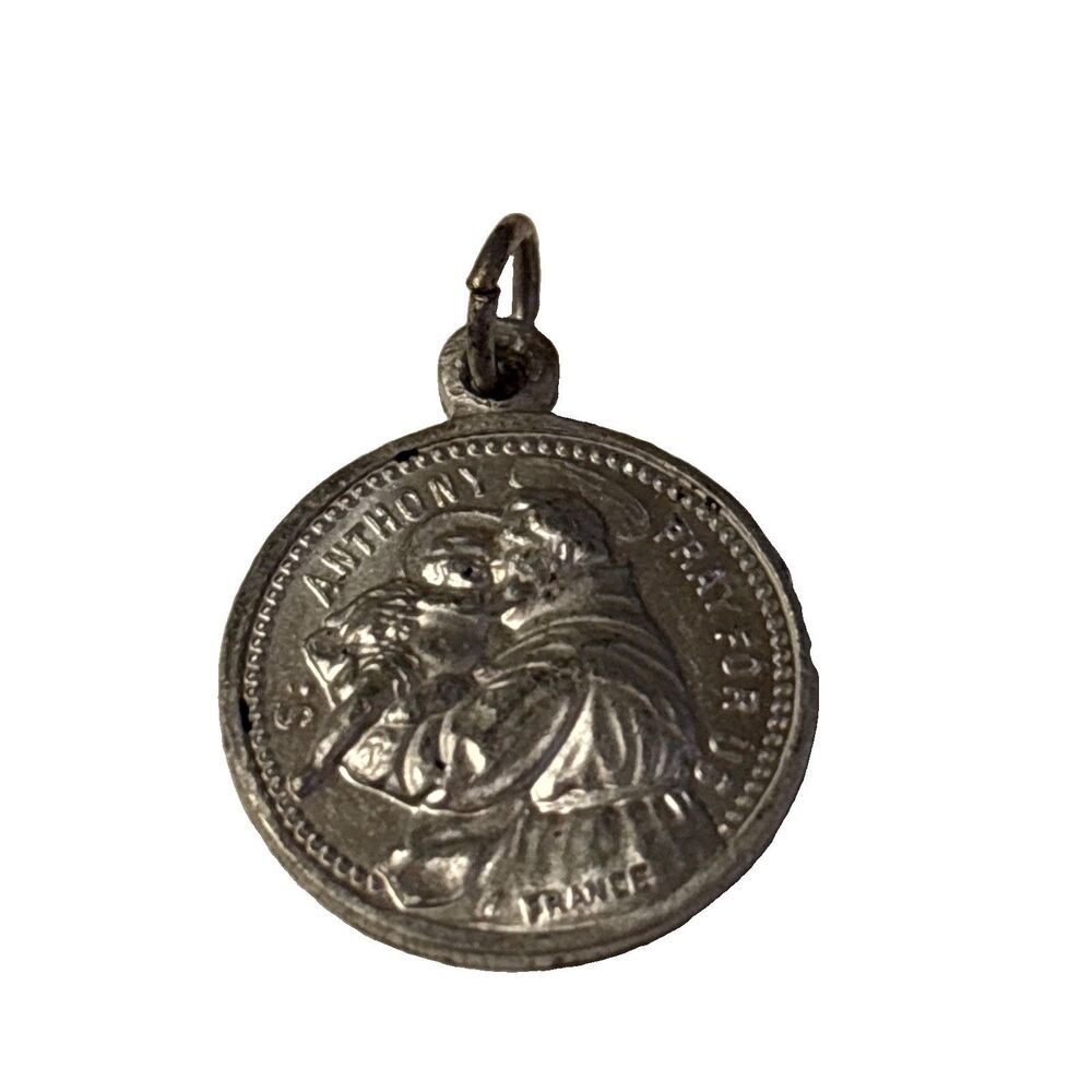 Vintage St Anthony Religious Medal Pendant Catholic Charm .75” Silver Tone